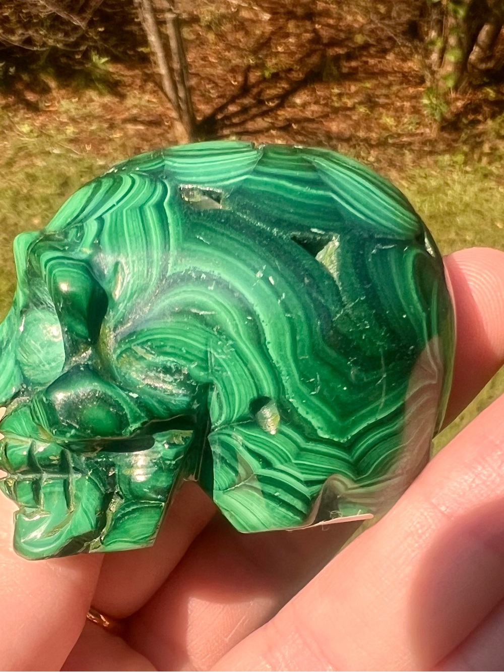 Natural Malachite Skull Carving – Beautiful Banding – 43g